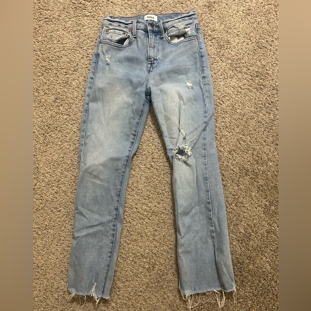 Pistola Light Wash Straight-Leg Distressed Jeans Cotton Spandex Women's Size 27
